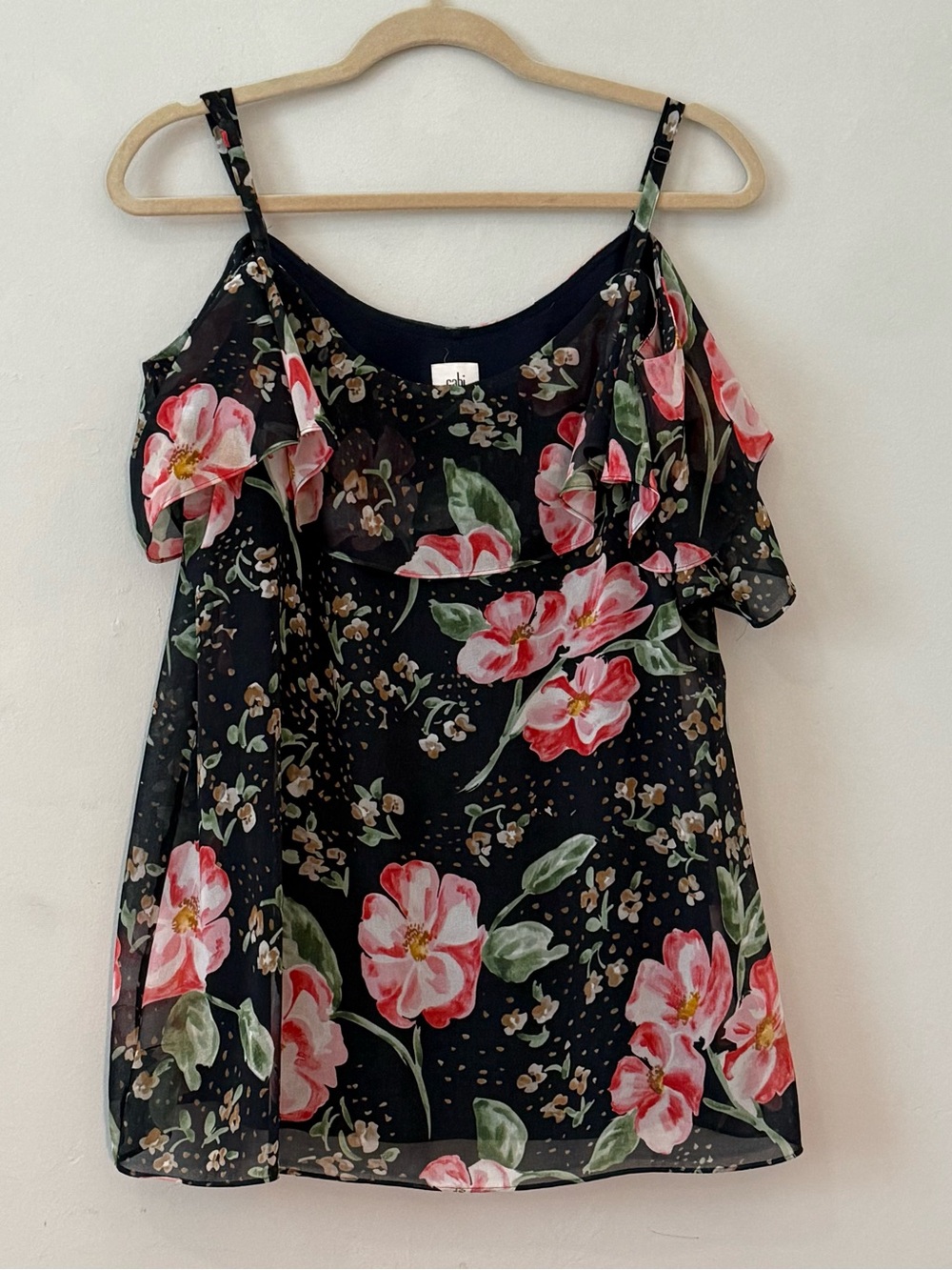 Cabi #5220 Cold Shoulder Fairy Tale Floral Whimsygoth Ruffled Blouse Size M